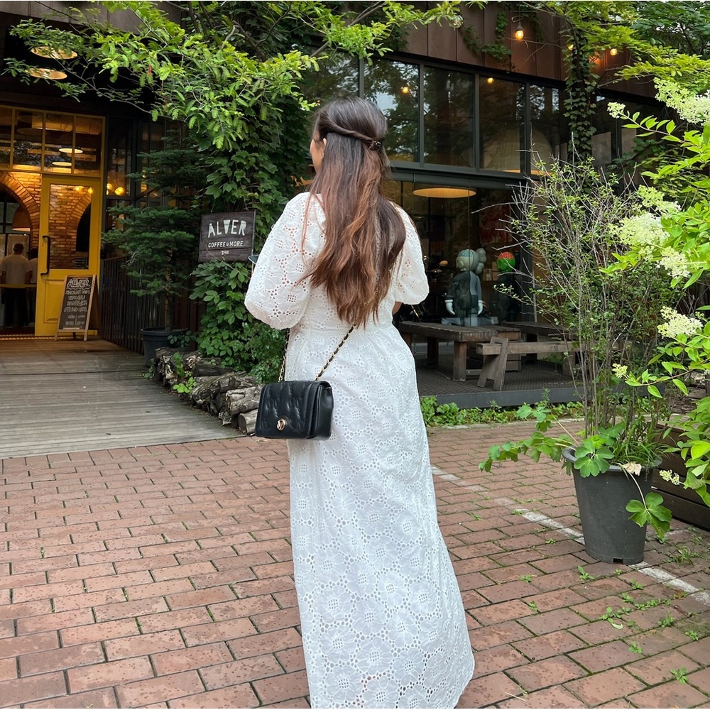 Zara cutworm embroidery summer midi dress puff sleeves